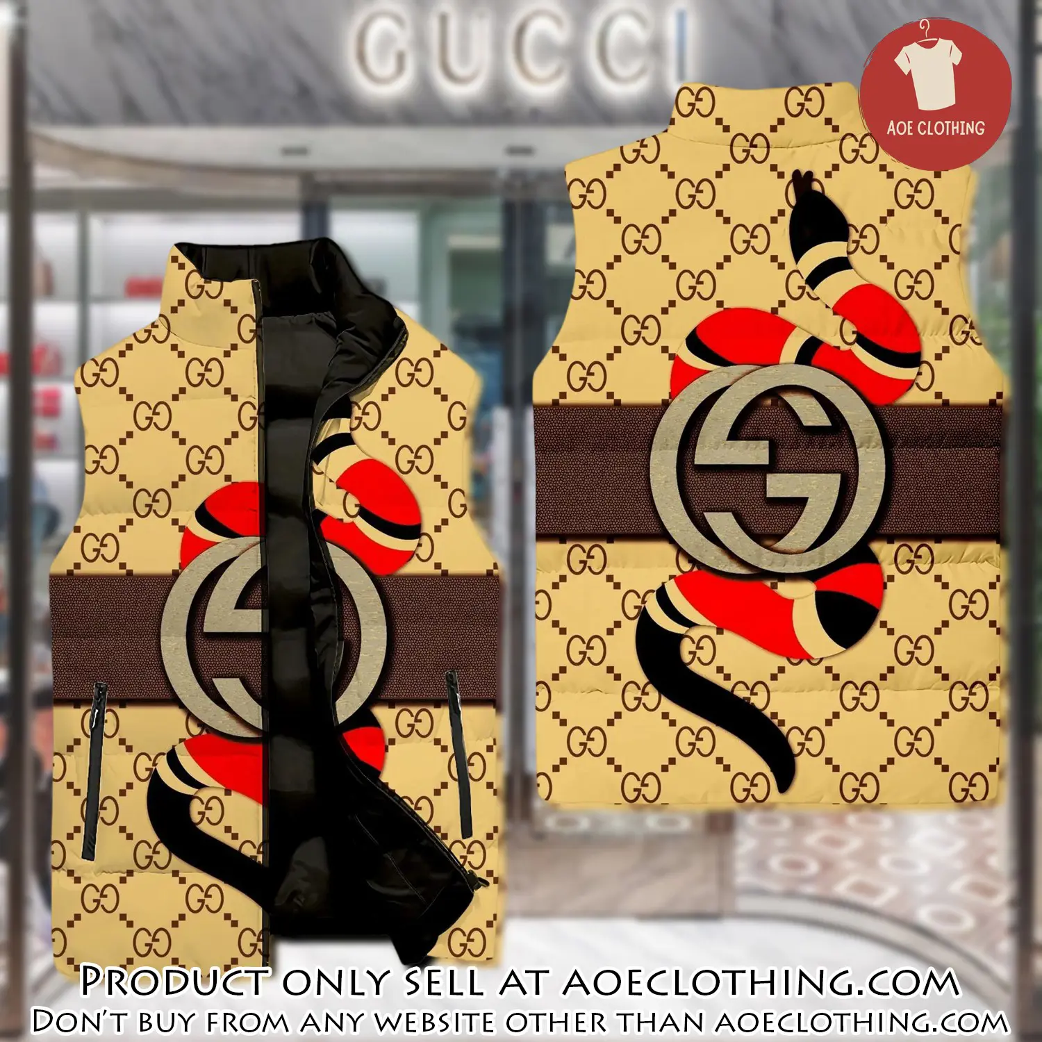 Gucci yellow snake luxury brand 3d sleeveless down jacket aoe2354244